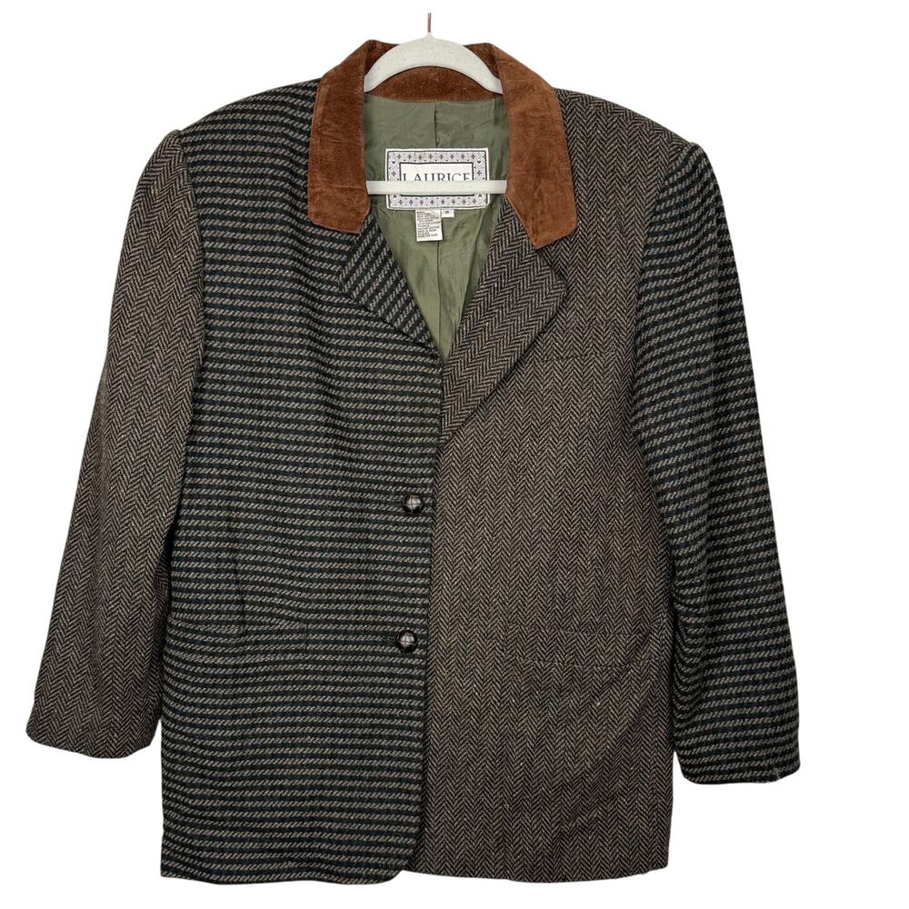 Laurice Wool Blend Tweed Patchwork Suede Collar Vintage Vibes